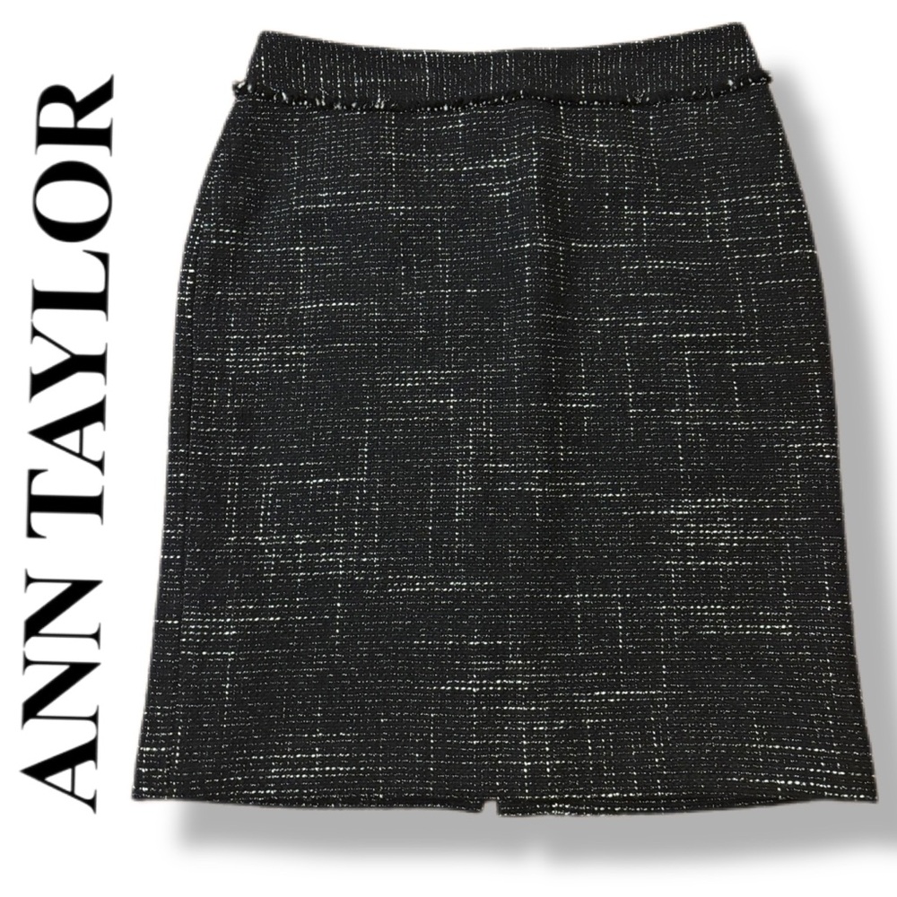 Ann Taylor Black White Tweed Wool Blend Pencil Skirt Size 6